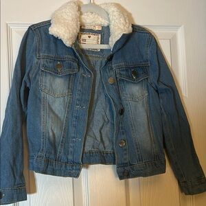 Girls Blue Denim Jacket with White Collar Fits a 5/6